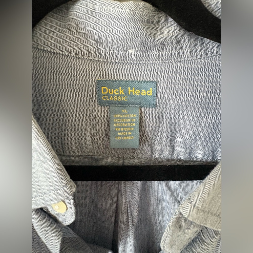 Duck Head Long Sleeve Blue/Grey Gingham Stripe Button Down Men’s Shirt XL - Picture 4 of 7